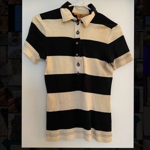 Tory Burch: Black & White Striped Polo